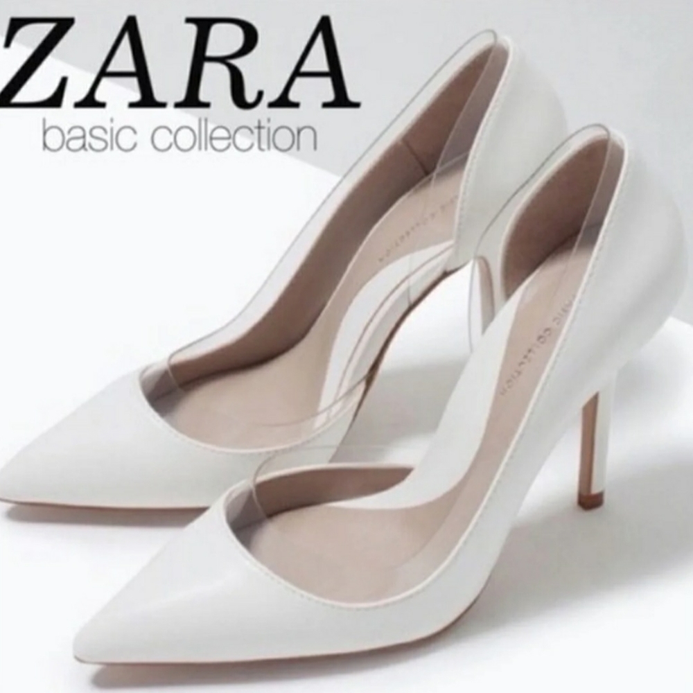 Zara Basic Collection White Leather/Vinyl pointed toe shoes. Gently worn